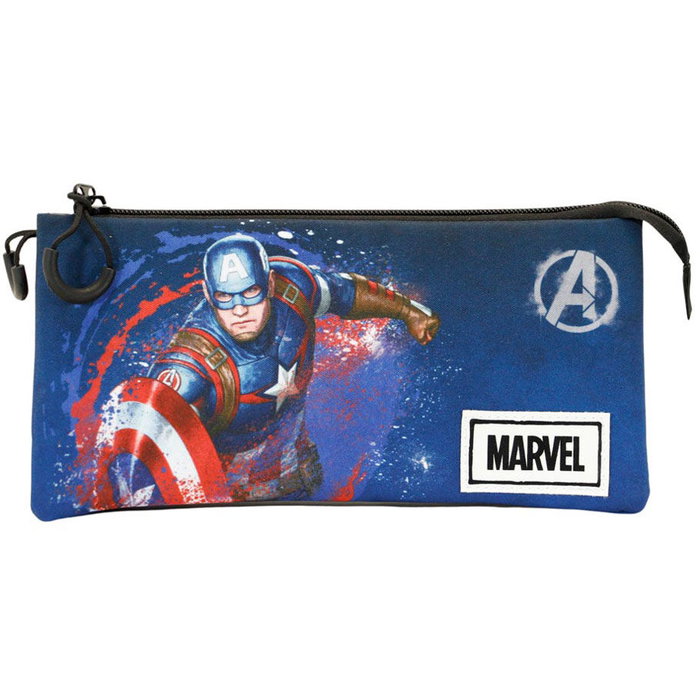 Karactermania - Étui triple compartiments Captain America Marvel - Dimensions : 23 x 11 x 10 cm