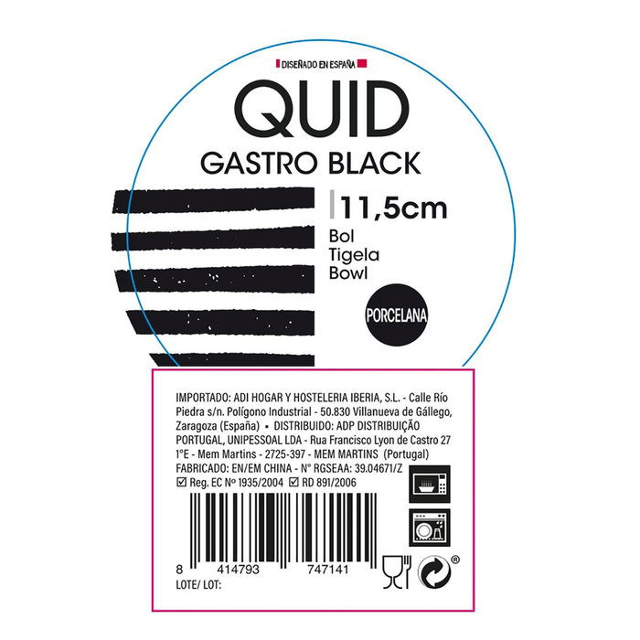Quid Bol Gastro Black en Porcelaine, Blanc et Noir, 11.5 cm, 12 Unités Quid Bol Gastro Black en Porcelaine, Blanc et Noir, 11.5 cm, 12 Unités