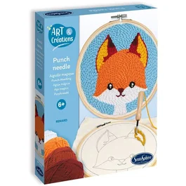 Sentosphere - Kit de Broderie Punch Needle Aiguille Magique - Art & Créations - Renard - Initiation au Crochet - Dès 6 Ans - Illustration pour Tableau ou Coussin