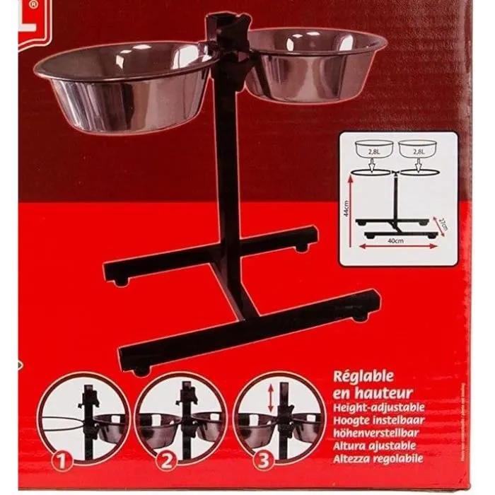 Tyrol TYROL - Support réglable en hauteur pour gamelles de chien avec 2 bols en inox de 2,8 L - 25 cm, structure stable Tyrol TYROL - Support réglable en hauteur pour gamelles de chien avec 2 bols en inox de 2,8 L - 25 cm, structure stable