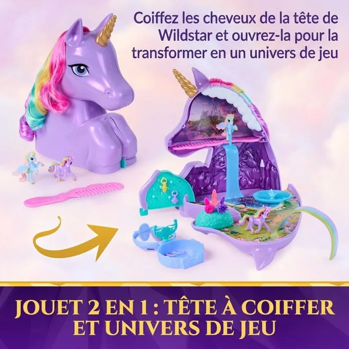 Spin Master Tête à coiffer 2 en 1 Licorne Wildstar - Unicorn Academy