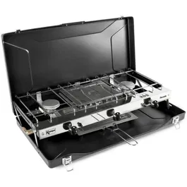Kampa Fornello - Réchaud à gaz 2 feux avec gril, portable pour camping, couleur Noir - Réf. KAMPA Fornello