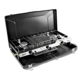 Kampa Fornello - Réchaud à gaz 2 feux avec gril, portable pour camping, couleur Noir - Réf. KAMPA Fornello