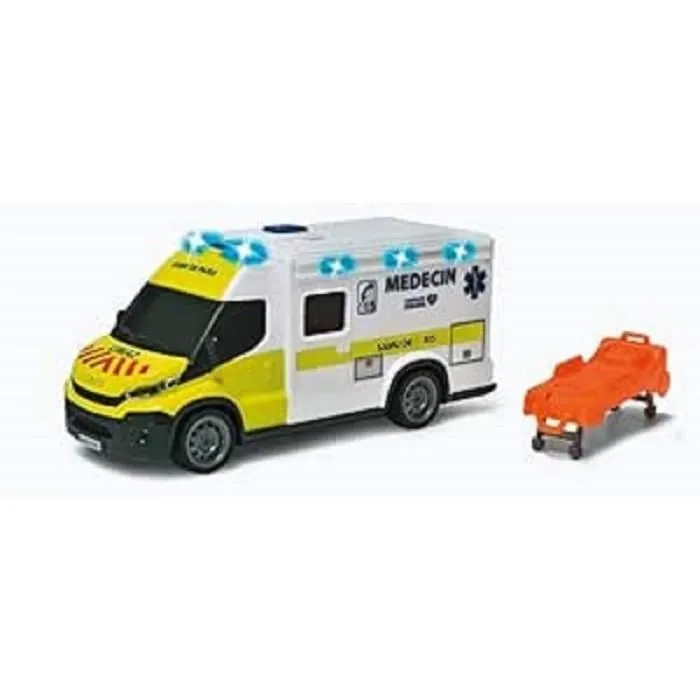 Dickie Toys - Ambulance Samu - Réplique IVECO Daily - Roue libre avec effets sonores et lumineux - Jouet pour enfant dès 3 ans