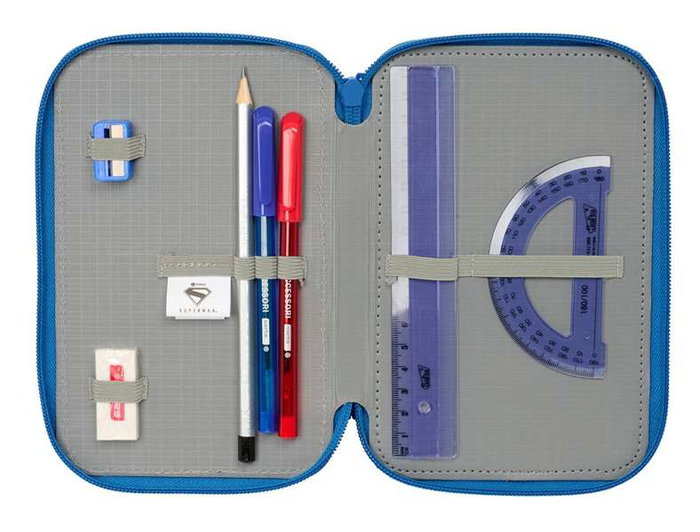 Safta Plumier Triple 37 Pcs Superman 12,5x19,5x5,5 cm - Trousse de Scolaire avec Fournitures - Enfant