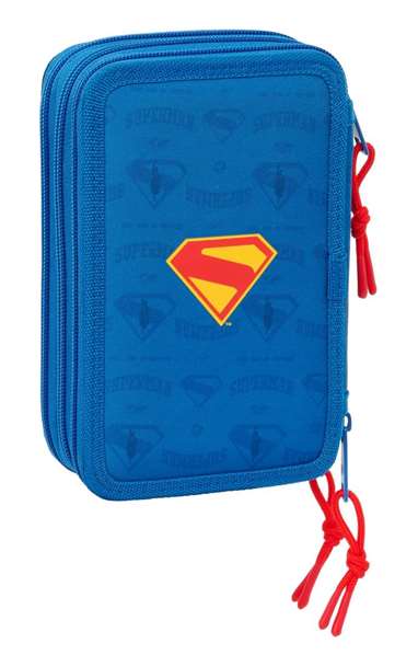 Safta Plumier Triple 37 Pcs Superman 12,5x19,5x5,5 cm - Trousse de Scolaire avec Fournitures - Enfant
