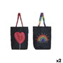 DKD Home Decor Sac en toile Noir Multicouleur (2 Unités)