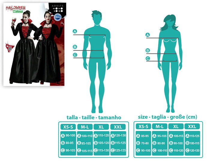 Atosa Déguisement de Vampiresse Noire avec Décolleté Rouge pour Femme Adulte