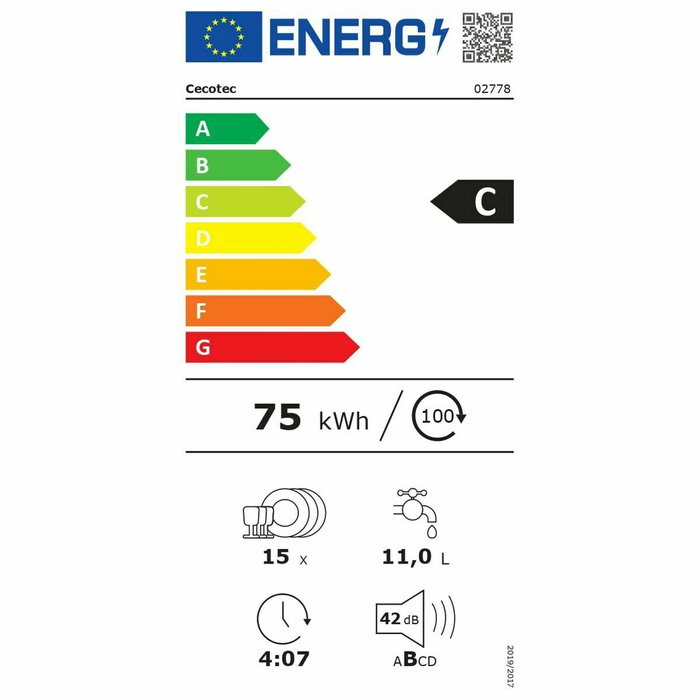 Cecotec Lave-vaisselle Bolero Aguazero 6500 15 couverts 6 programmes Classe C Anthracite