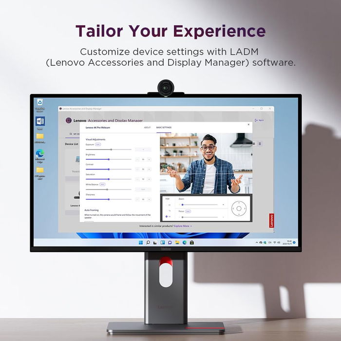 Lenovo 4XC1Q25245 - Webcam QHD pour ordinateur, résolution 2560 x 1440, Noir