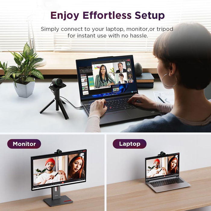 Lenovo 4XC1Q25245 - Webcam QHD pour ordinateur, résolution 2560 x 1440, Noir