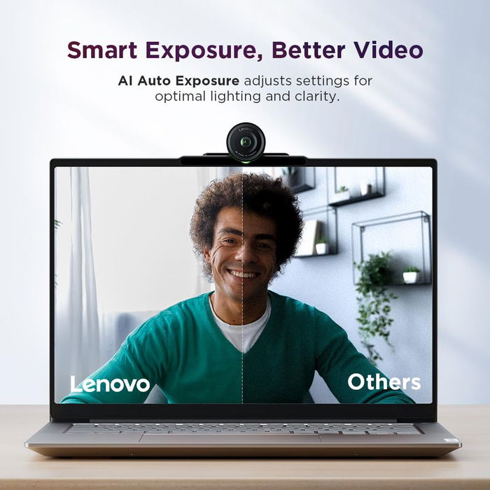 Lenovo 4XC1Q25245 - Webcam QHD pour ordinateur, résolution 2560 x 1440, Noir