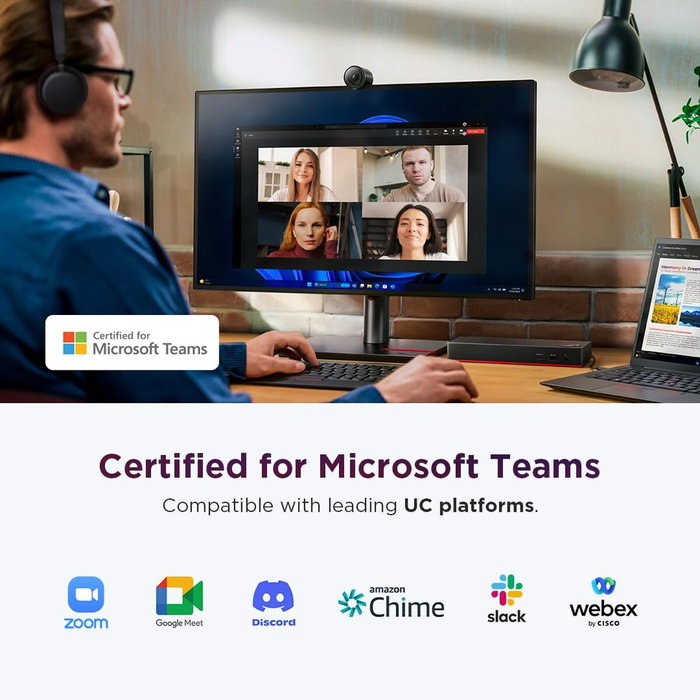 Lenovo 4XC1Q25245 - Webcam QHD pour ordinateur, résolution 2560 x 1440, Noir