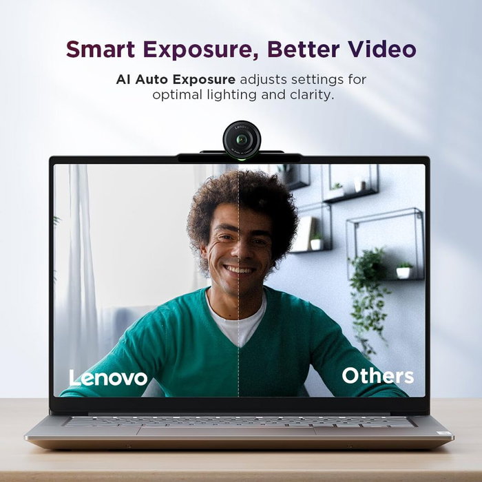 Lenovo 4XC1Q25245 - Webcam QHD pour ordinateur, résolution 2560 x 1440, Noir