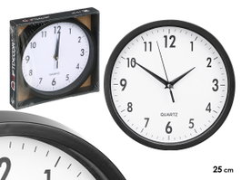 Giftdecor Horloge Ronde Noire 25x5x25 cm Plastique et Verre (Set de 12)