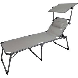 Color Baby Transat de plage pliable en aluminium avec parasol en textilène gris Aktive 193x67x48/96 cm