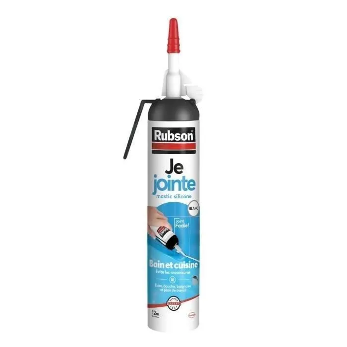 Rubson Mastic sanitaire avec gâchette 200 ml - Blanc - Pour joints de salle de bain et cuisine, anti-moisissures, 15 m de joint, séchage 10 min Rubson Mastic sanitaire avec gâchette 200 ml - Blanc - Pour joints de salle de bain et cuisine, anti-moisissures, 15 m de joint, séchage 10 min