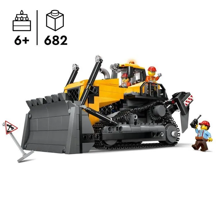 Lego City Set 60466 - Bulldozer de chantier jaune, jeu de construction avec minifigurines, 8 ans et plus