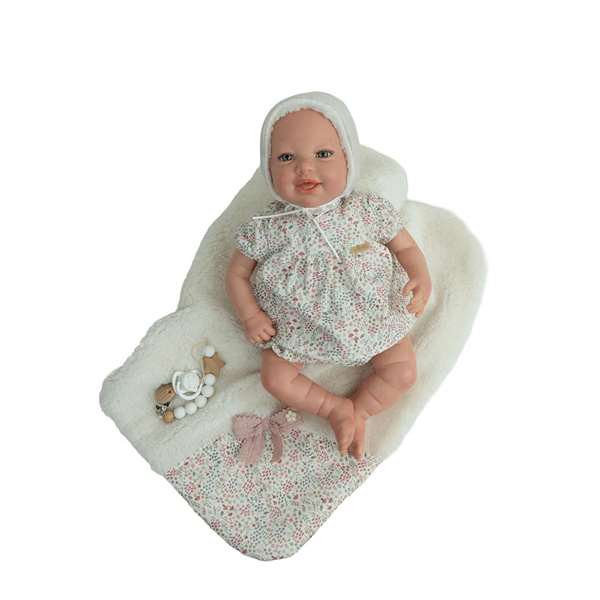 Muñecas Arias, poupée reborn Leia, 45 cm, couleur rose avec couverture, pour 3 à 99 ans
