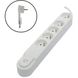 Chacon Multiprise 5 Prises Blanche avec Interrupteur, 16A 3500W, Câble 1.5m HO5VV-F 3x1.5mm², Fiche Plate, Fixation Murale