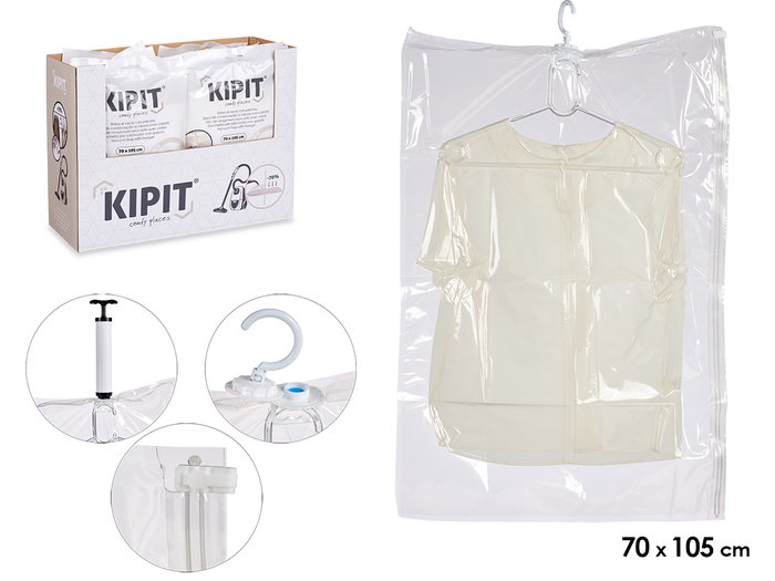 Kipit Sac sous vide 70 x 105 cm avec cintre, housse de rangement transparente PET/PE (Set de 36) Kipit Sac sous vide 70 x 105 cm avec cintre, housse de rangement transparente PET/PE (Set de 36)