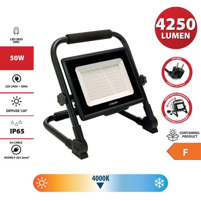 Projecteur LED Velamp 50 W 4000 K 4000 Lm Projecteur LED Velamp 50 W 4000 K 4000 Lm