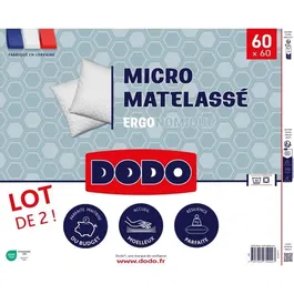 Dodo Lot de 2 Oreillers Micro Matelassé 60 x 60 cm Blanc - Garnissage Polyester Volupt'Air