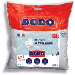 Dodo Lot de 2 Oreillers Micro Matelassé 60 x 60 cm Blanc - Garnissage Polyester Volupt'Air