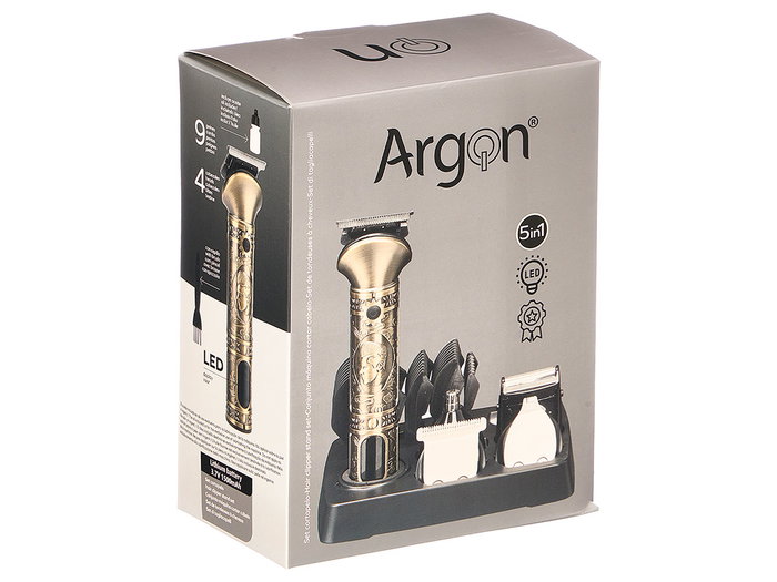 ARGON Set Cortapelo Metal 13 avec accessoires et support 1500mAh USB C Doré