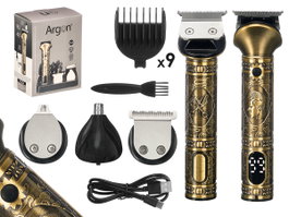 ARGON Set Cortapelo Metal 13 avec accessoires et support 1500mAh USB C Doré