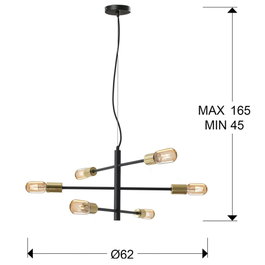 Lampe À Suspension Soho en Acier avec 6x E27 Dimmable et Ampoule