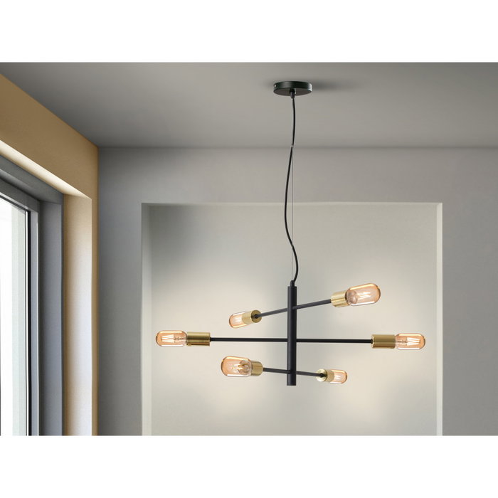 Lámpara colgante Soho en acier, 6x E27, graduable avec ampoule Lámpara colgante Soho en acier, 6x E27, graduable avec ampoule
