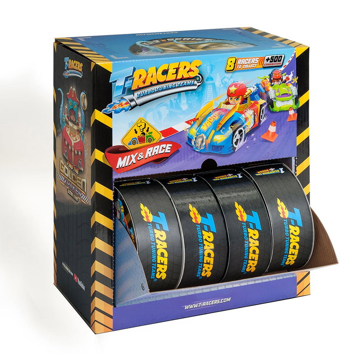 MAGIC BOX Expositor de 8 Véhicules T-Racers II Turbo Wheel - Boîte Carton avec Voitures Miniatures à Collectionner - Version Espagnol - PTR2D208IN00