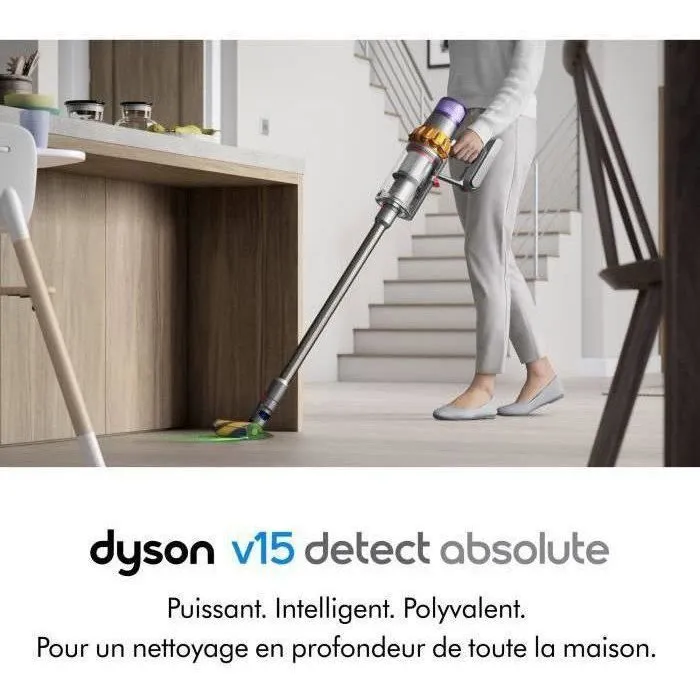 Dyson V15 Detect Absolute Aspirateur Balai Nickel, jaune