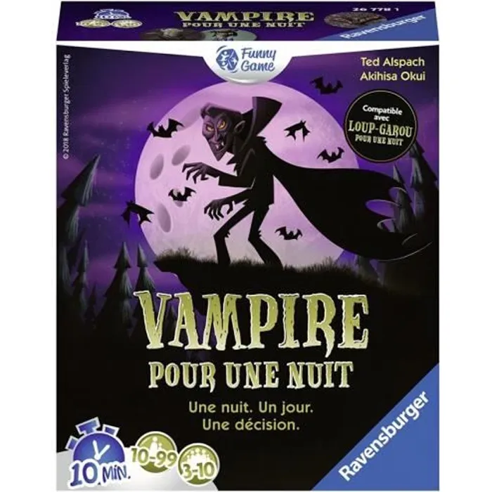 Ravensburger - Vampire pour une nuit, Jeu de cartes et de rôle, À partir de 10 ans, Durée de partie 30 minutes Ravensburger - Vampire pour une nuit, Jeu de cartes et de rôle, À partir de 10 ans, Durée de partie 30 minutes