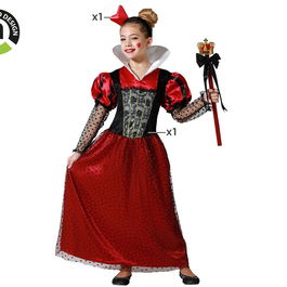 Déguisement Reine de Coeur Fille Rouge 10-12 Ans - Costume de Carnaval Complet avec Diadème en Polyester