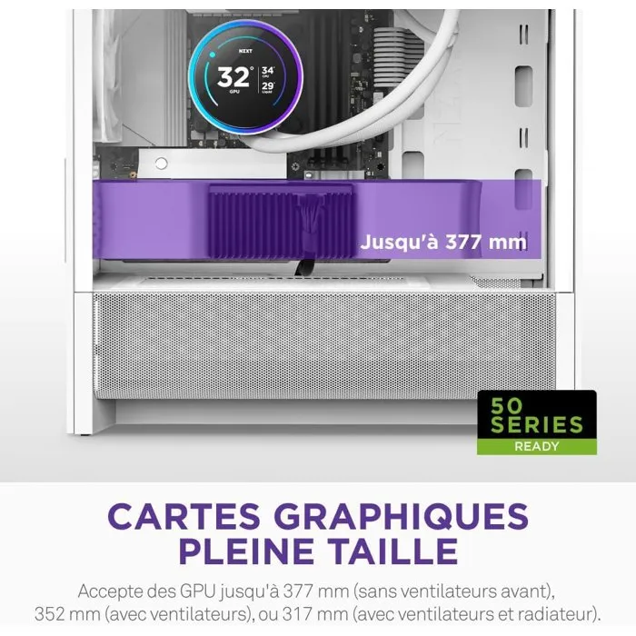 NZXT CC-H31FW-01 Boîtier PC moyen tour micro-ATX H3 Flow Blanc - Airflow remarquable, support GPU grand format et radiateur 280 mm