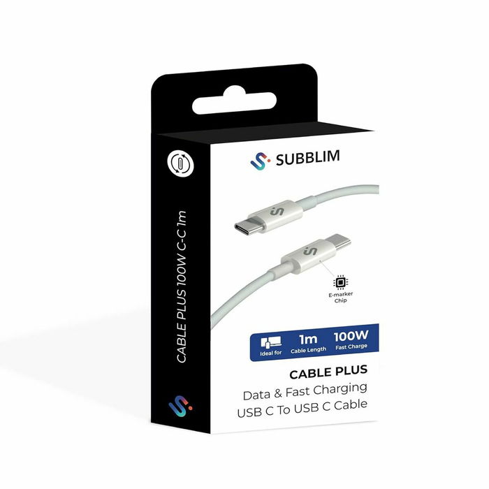 Câble USB-C vers USB-C Subblim PLUS Noir 1 m