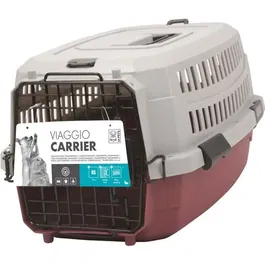 M Pets Viaggio Carrier S - Caisse de transport plastique pour chien et chat - 58,4 x 38,7 x 33 cm - Couleur bordeaux et gris