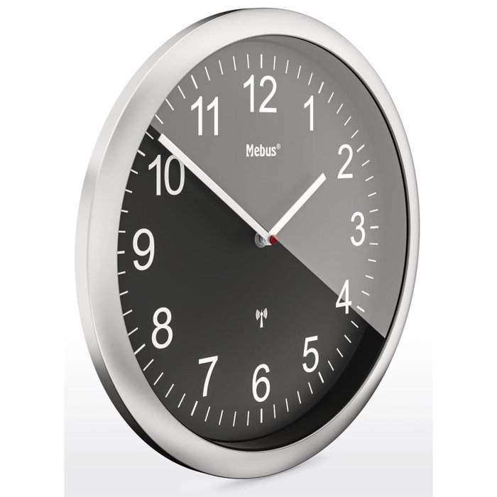 Mebus 19812 Horloge murale radio-pilotée noir et argent