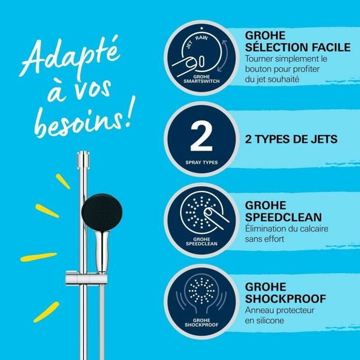 Grohe Vitalio Start 110 Ensemble de douche 2 jets, barre 60cm, Chromé Grohe Vitalio Start 110 Ensemble de douche 2 jets, barre 60cm, Chromé