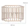 Roba Parc bébé hexagonale en bois naturel réglable en hauteur avec fond houssable motif ourson, 6 roues freinées, dimensions 119x103.5x72.5 cm