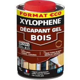 Xylophene - Décapant gel pour bois 1 L - Effet frisant, action express 3 min - Peintures, vernis, lasures sur bois neufs et anciens