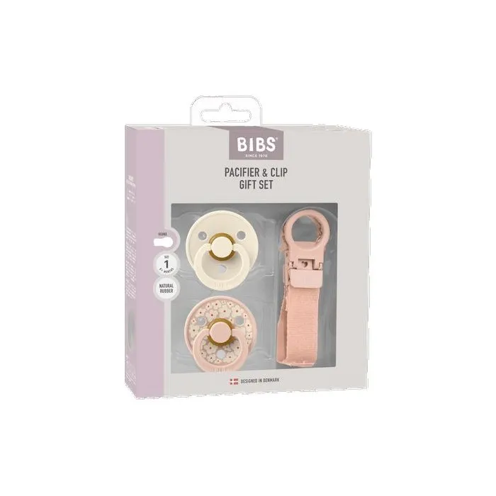 Bibs Coffret cadeau bébé - Sucette & attache - Embout rond - T1 - Blush