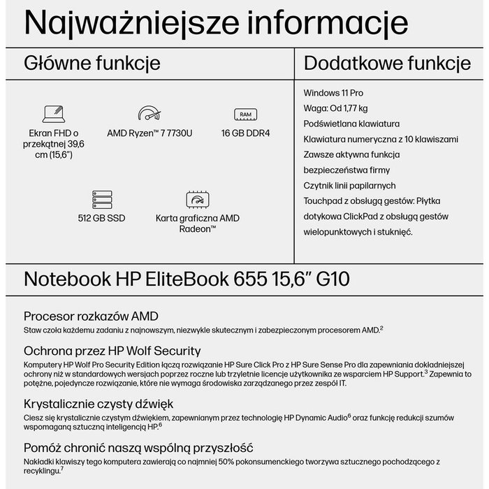 HP EliteBook 655 15,6 pouces AMD Ryzen 7 7730U 16 Go RAM 512 Go SSD
