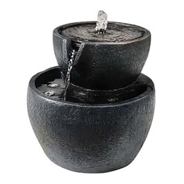 Lumineo Fontaine solaire extérieure IPX8 en polirésine gris foncé Ø21 x 21 cm