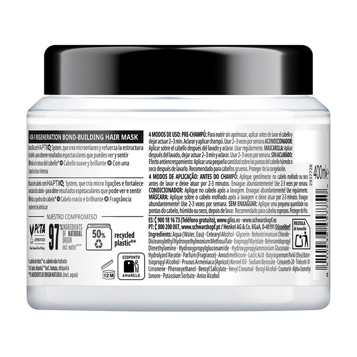 Schwarzkopf Masque GLISS RÉPARATION TOTALE Soin Nourrissant Cheveux 400 ml
