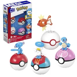 MEGA Coffret de construction Pokémon JCT42 - 4 Pokéballs avec Pokémon de type eau à assembler - Jeu de construction créatif pour enfants dès 6 ans