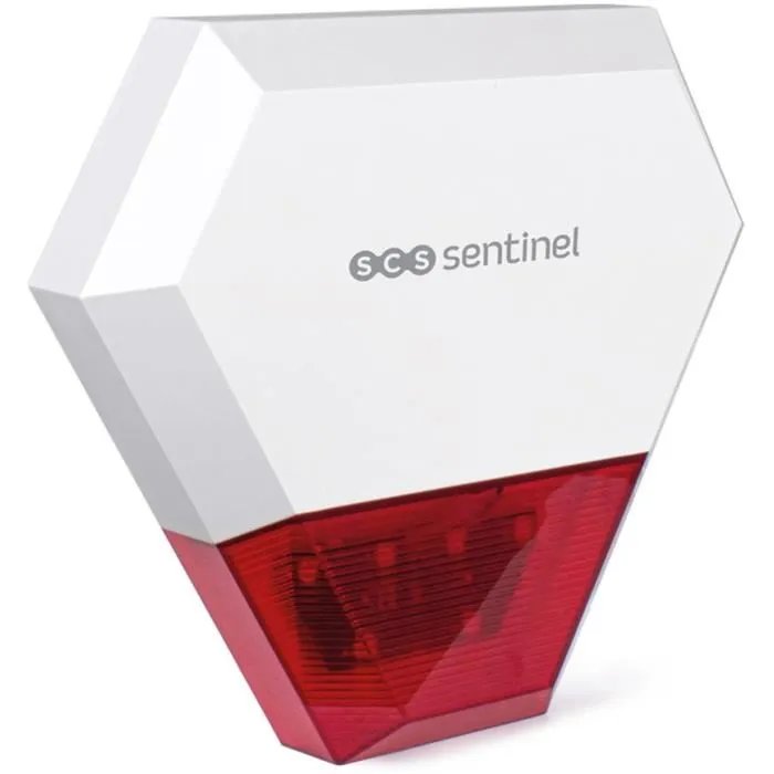 Scs Sentinel Sirene exterieure filaire additionnelle SENTINEL KitAlarm - Portee 80m - Alerte sonore et lumineuse 100 dB - Alimentation 12V DC avec batterie de secours