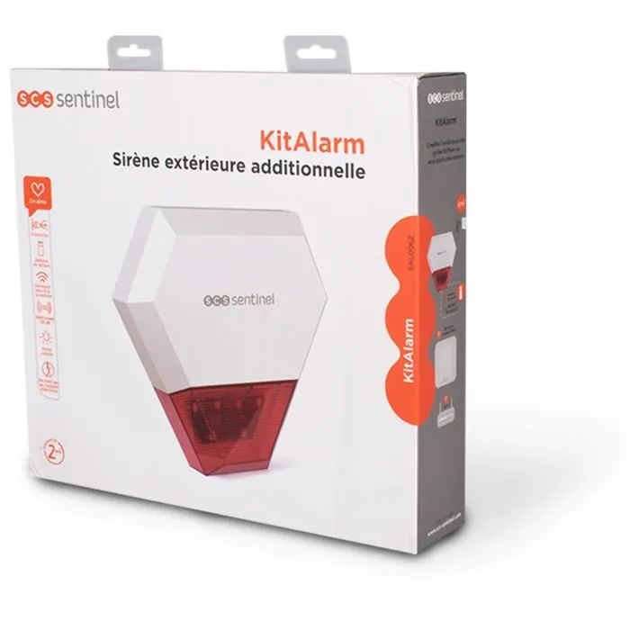 Scs Sentinel Sirene exterieure filaire additionnelle SENTINEL KitAlarm - Portee 80m - Alerte sonore et lumineuse 100 dB - Alimentation 12V DC avec batterie de secours